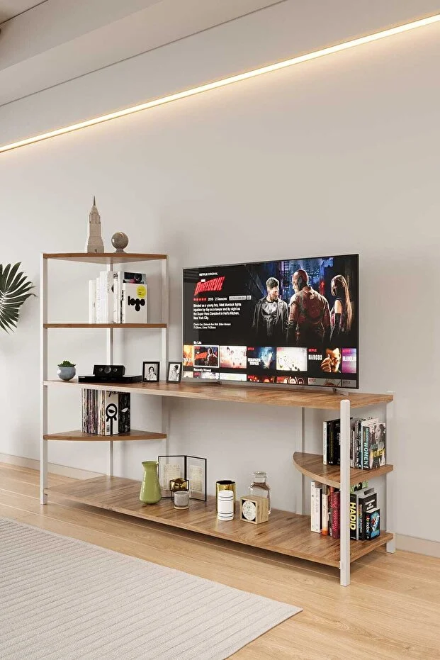 TV Ünitesi Ahşap Raflı 5 Katlı Televizyon Sehpası TV Standı